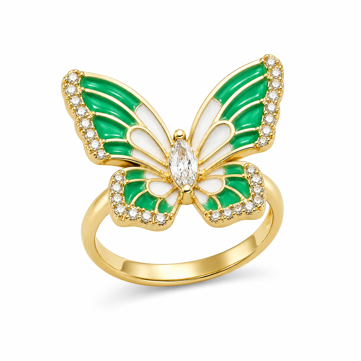 Strieborný pozlátený prsteň GREEN BUTTERFLY